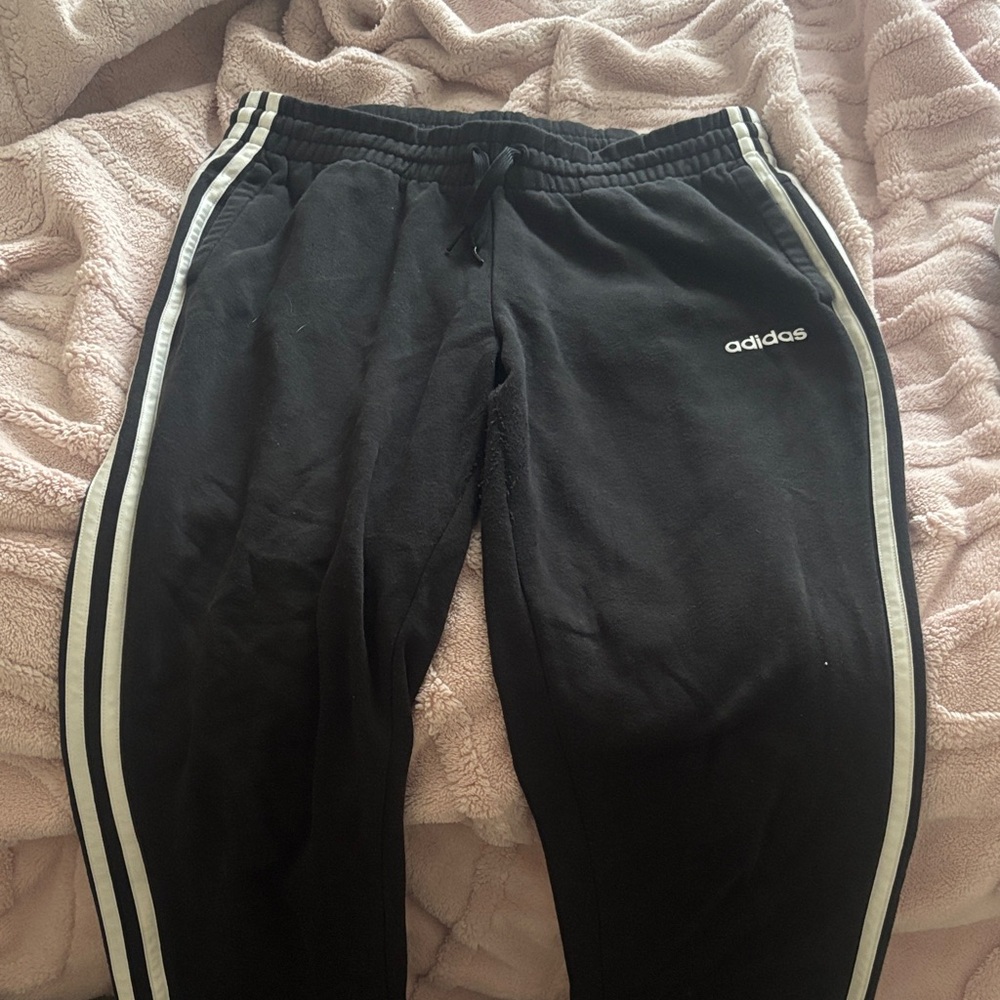adidas Black Joggers with White Side Stripes